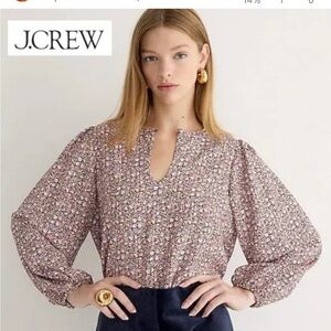 J Crew Puff-Sleeve Crepe Top in Floral Flourish Print Size XL
